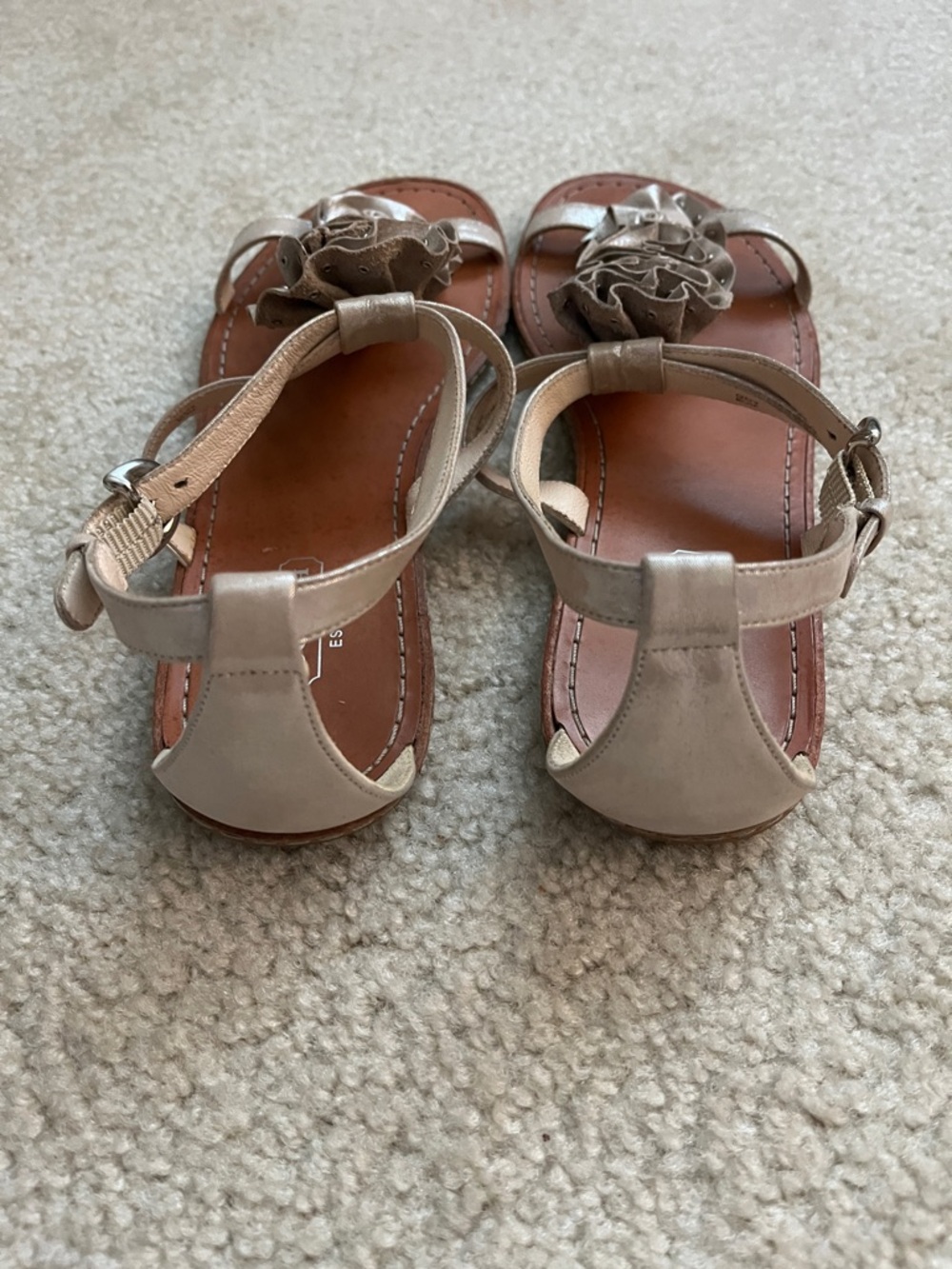 Coach Metallic Rose-Embellished Tan Leather T-Strap Sandals - Picture 4 of 6